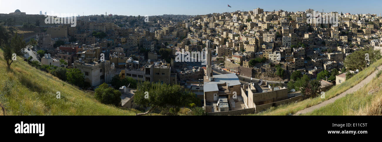 Panorama de la prise de la Citadelle d'Amman, Amman, Jordanie Banque D'Images
