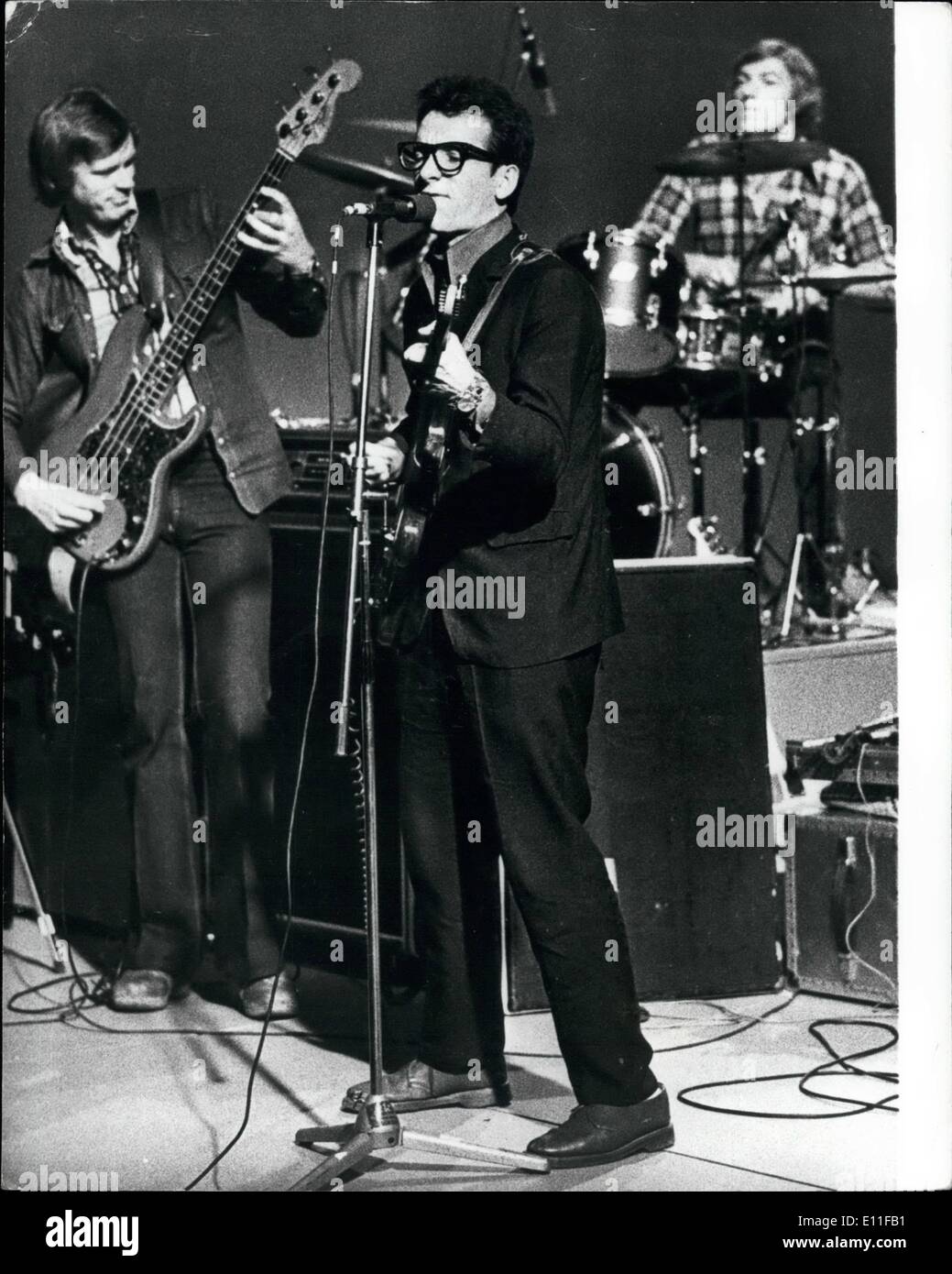 10 octobre 1977 - Elvis Costello à Stockholm. Elvis Costello, l'un des meilleurs noms sur la scène Rock Britannique, ses chansons ont été comparés à de grands noms comme Bob Dylan, est sur le point de faire sa première tournée des États-Unis. Photo montre : Elvis Costello vu lors d'une récente performance de Stockholm. Suis/Keystone Banque D'Images