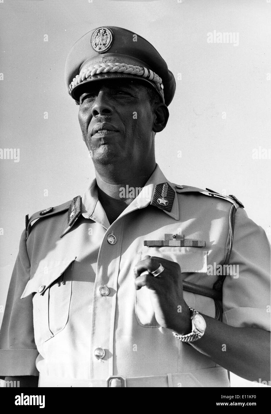 Sep 15, 1978, Mogadiscio, Somalie ; Président de République Démocratique de Somalie, le général Mohamed Siyad Barre, né à Lugh Ferrandu en 1919. Éduqués dans Lugh Ferrandi, Mogadiscio. Force de police s'est joint en 1941. Le commandant divisionnaire régional en 1950. Envoyé à l'Académie Militaire italienne en 1959. Colonel, commandant adjoint de l'armée en 1965. Le président du Conseil révolutionnaire suprême en 1969. A démissionné comme C-in-C en 1970. Marié et père de 20 enfants. Banque D'Images