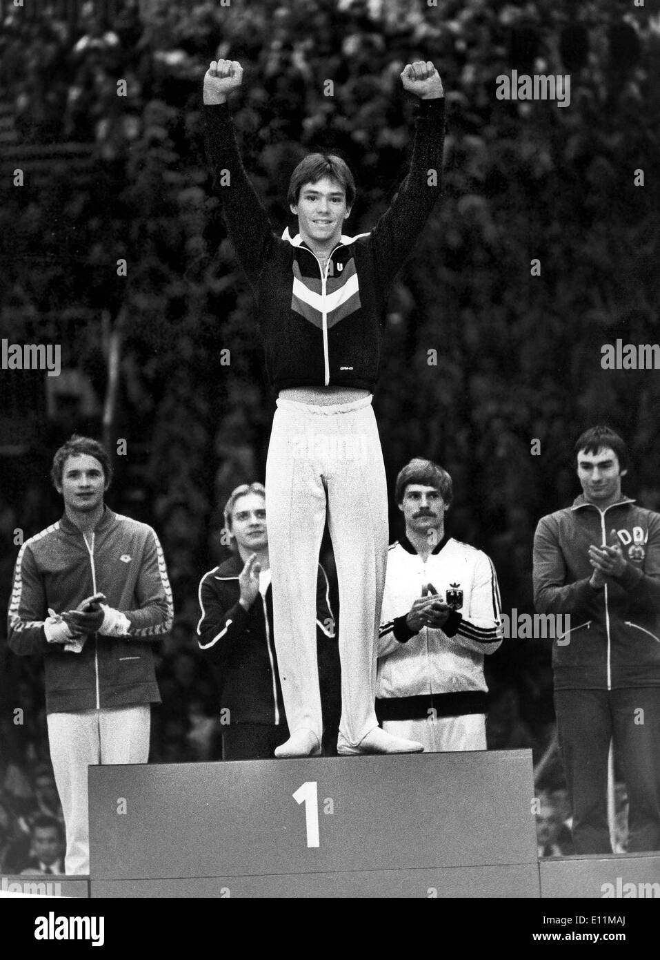 Oct 30, 1978 ; Strasbourg, France ; American Champion de gymnastique, KURT THOMAS, gagne la médaille pour l'étage s'affiche.. Amp Banque D'Images