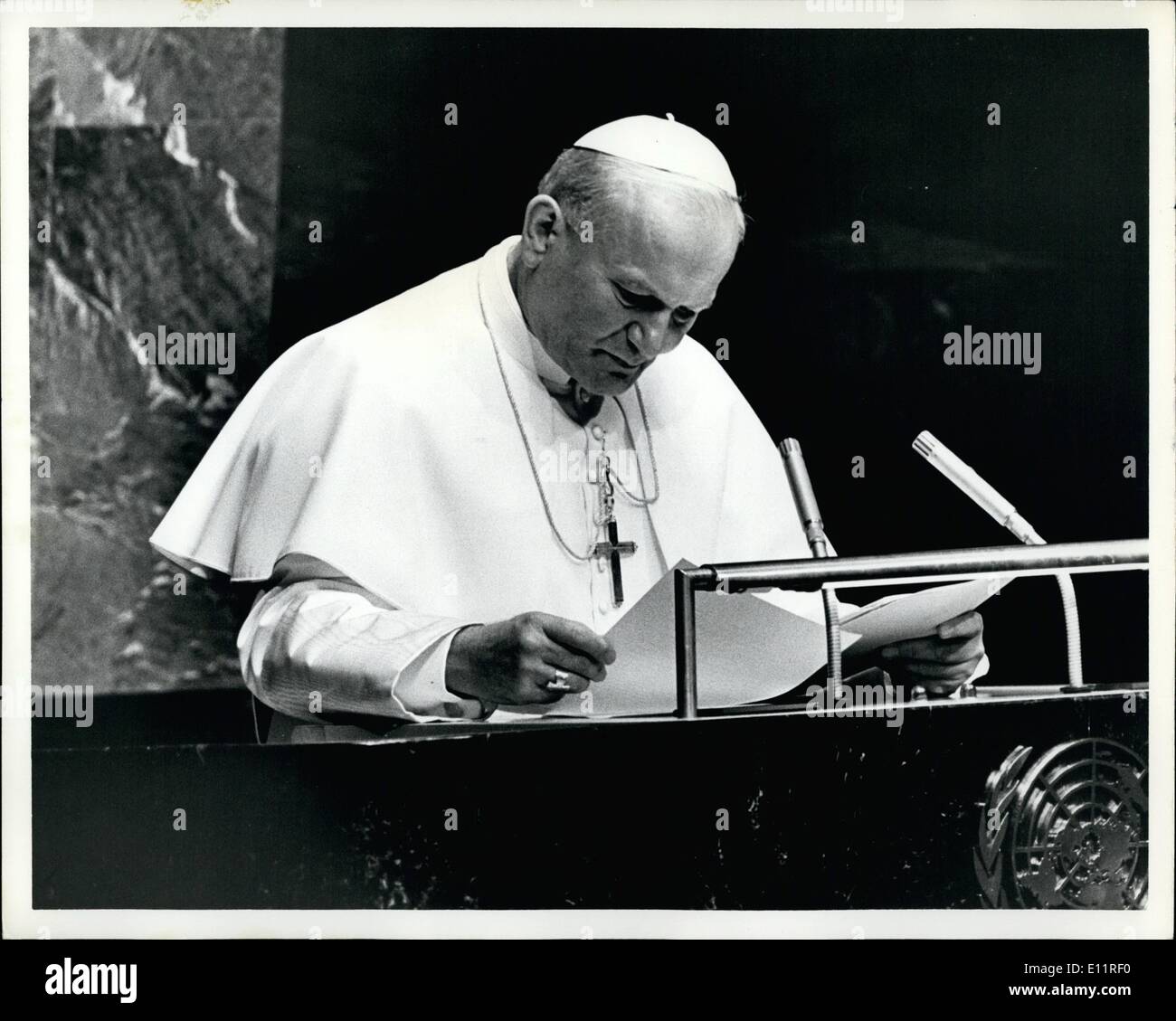 10 octobre 1979 - Le Pape Jean Paul II s'est adressé à l'Assemblée générale à l'Organisation des Nations Unies aujourd'hui. s Banque D'Images