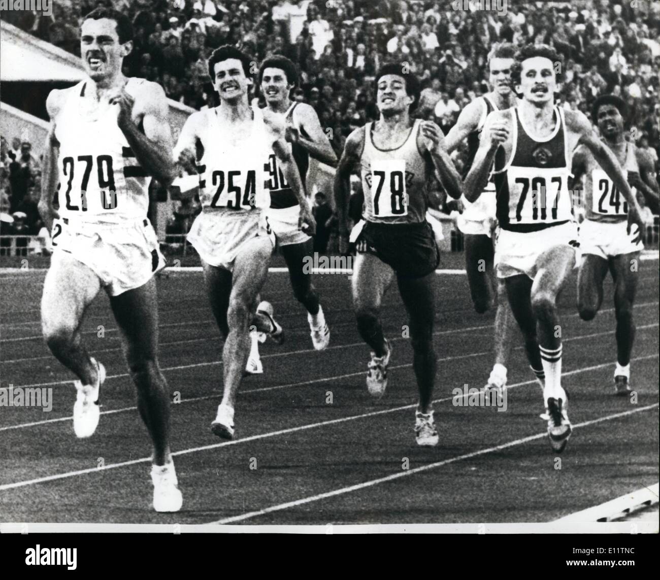 Juillet 07, 1980 - Jeux Olympiques de Moscou : Ovett et Coe gagner l'or et l'argent dans le 800m. La finale de la finale du 800 mètres, avec Banque D'Images