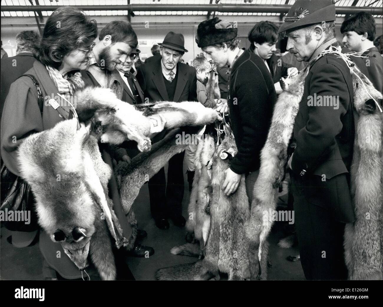 10 févr. 02, 1990 - Comme dans le bon vieux temps : une fois par an, les chasseurs et les négociants de fourrure peut rappeler à Lucerne le sentiment du bon vieux temps. Dans le marché public-hall de la ville de Lucerne les gens négocier pour les fourrures des animaux abattus récemment. La réalité n'est pas aussi romantique que l'impression donnée. La chasse est devenue un sport pour beaucoup d'un homme à col blanc et les animaux sont poussés de plus en plus dans des centres de villégiature. Notre photo a été prise mardi dernier, lors de la traditionnelle journée du marché des fourrures. Banque D'Images