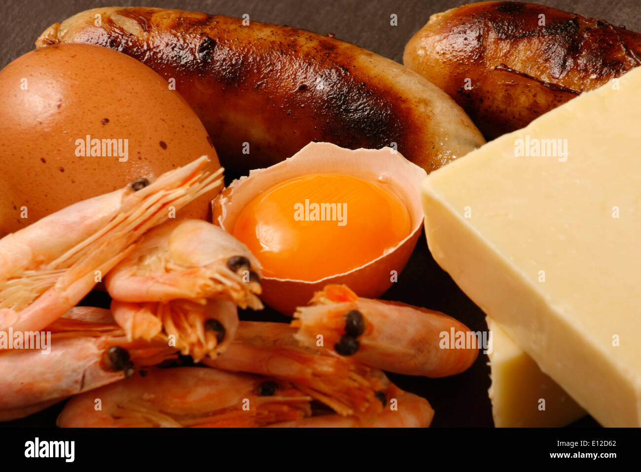 Les aliments riches en cholestérol Banque D'Images