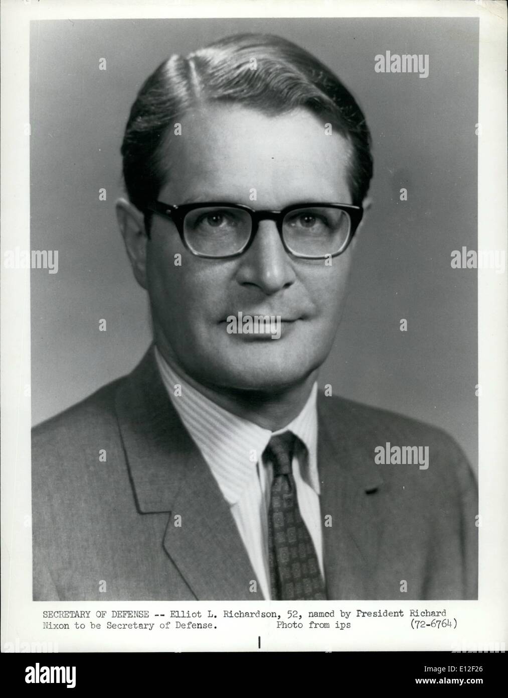 21 décembre 2011 - Le ministre de la défense -- Elliot L. Richardson, 52 ans, nommé par le président Richard Nixon d'être secrétaire de la Défense. Banque D'Images