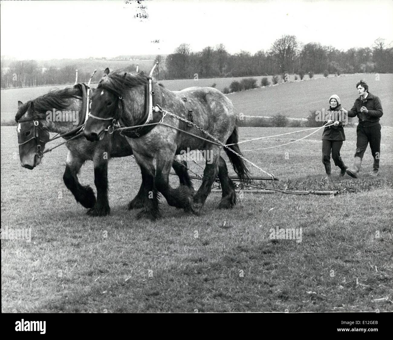 10 janvier 2012 - les exploitations à chevaux : Serait-ce pays du vieux monde scene vraiment être un aperçu de l'avenir ? Comme le prix de l'essence continue à augmenter, le coût de la culture de terres par le tracteur est devenue un problème pour de nombreux agriculteurs. Ainsi, certains envisagent un retour à la vieille charrue fidèle cheval, et pas seulement pour des raisons sentimentales. Mais tracteurs ont été dans les fermes pendant si longtemps que peu de travailleurs agricoles savent comment gérer les chevaux. Maintenant, un nouveau cours de formation subventionnée par le gouvernement dans l'ouest de l'Angleterre, c'est enseigner à ceux qui veulent revenir au pouvoir du cheval Banque D'Images