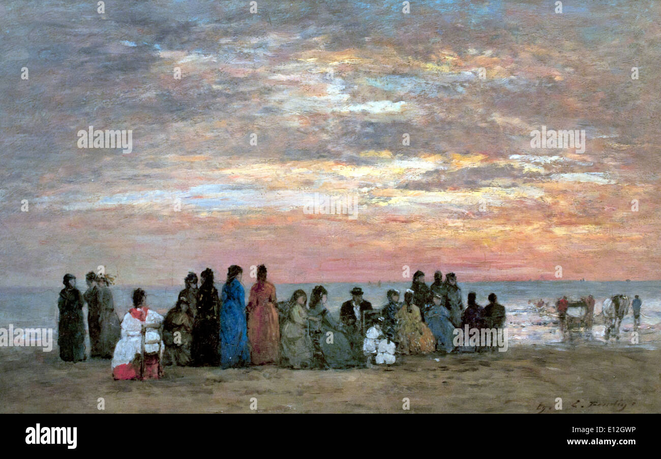 Chiffres sur la plage de Trouville 1869 Eugène Boudin . Honfleur Deauville 1824 1898 Français France Banque D'Images