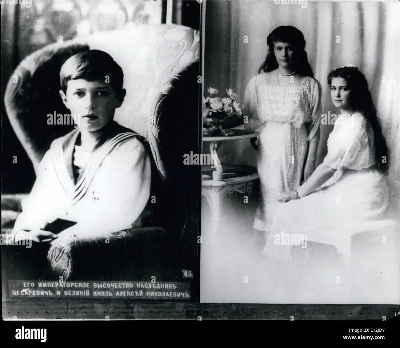 24 février 2012 - seul fils du tsar Nicolas II de Russie, Alexis à gauche et droite, Anastasia filles photo à gauche et M Banque D'Images