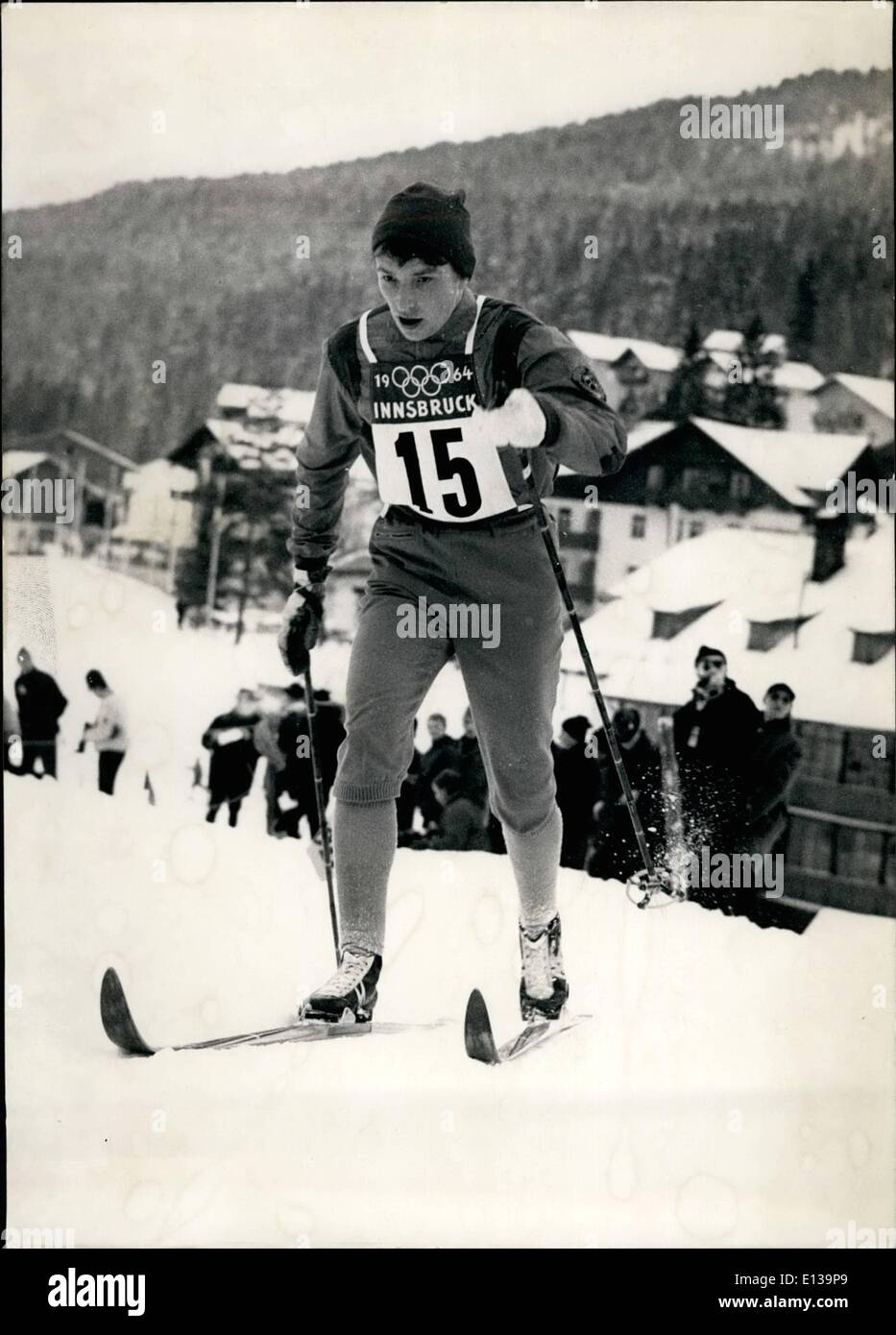 29 février 2012 - Jeux Olympiques d'hiver 1964 Innsbruck : Siegerin im 10-km-ski, Klawdija Bojardkich Damen der UDSSR médaille d'or, 10 km ski de fond. Banque D'Images