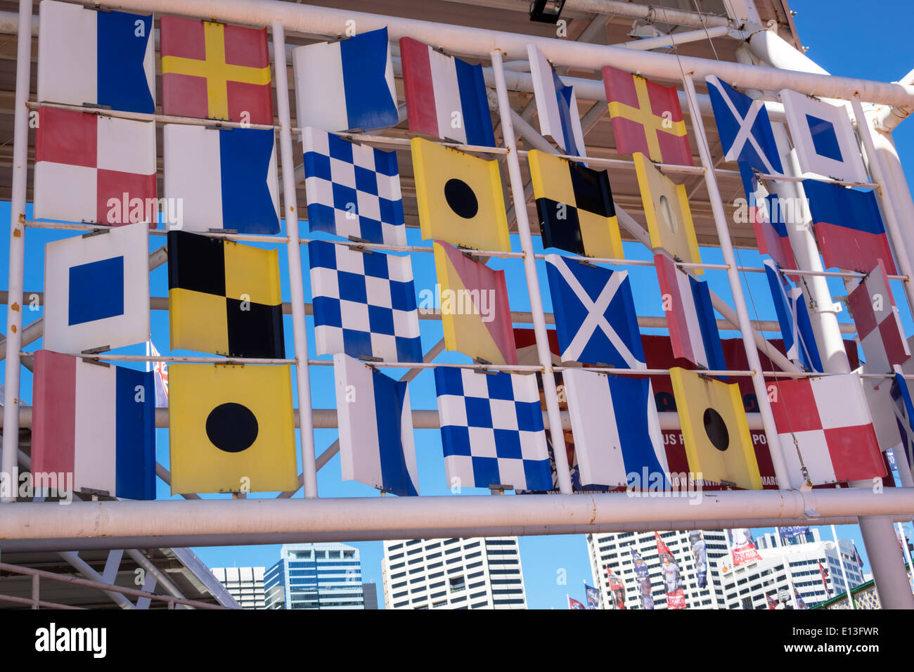 Sydney Australie,Nouvelle-Galles du Sud,quartier central des affaires,quartier,Darling Harbour,port,Musée maritime national australien,drapeaux de la marine,visiteurs Banque D'Images