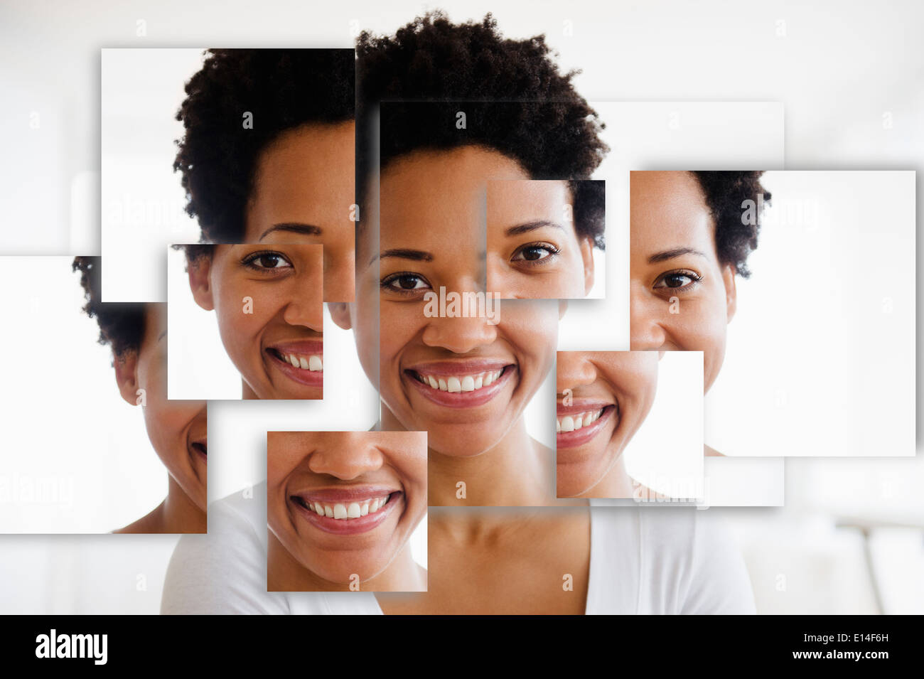 Portrait of smiling black woman en parties fragmentées Banque D'Images