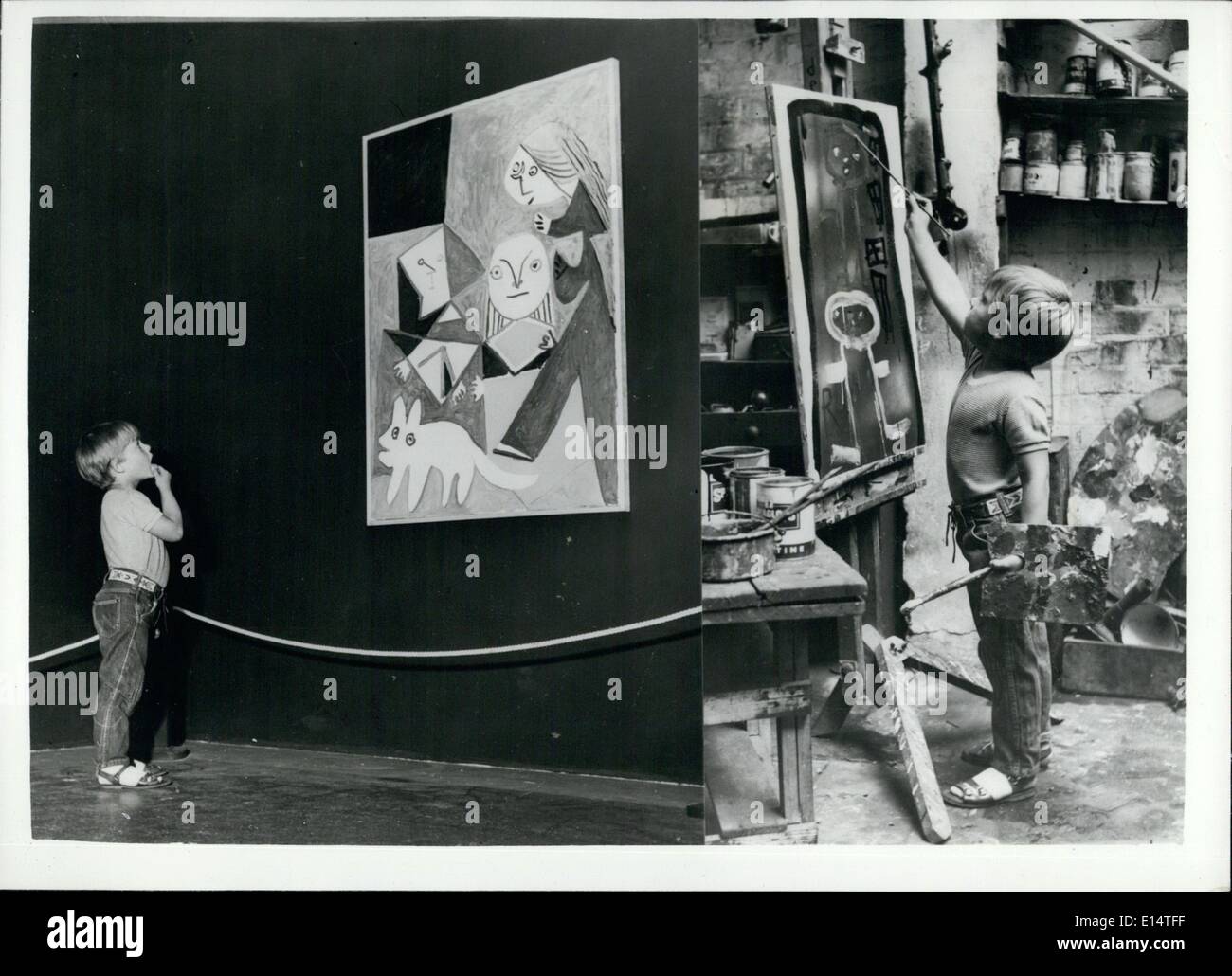 18 avril 2012 - l'artiste de l'enfant et Picasso. A Londres : il y a deux ans, M. Romany de Villiers, trois ans, vendait pour cinq guinéas sa première peinture à l'exposition d'art de l'Embankment de Londres et reçut une publicité mondiale. Il a été appelé le deuxième pcasso. Et maintenant, un homme de cinq ans plus expérimenté est tout à fait au sujet de l'exposition Picasso à la Tate Gallery de Londres et il a juste dû visiter l'endroit et de prendre quelques idées sur Cubiam et la période bleue. Il était dans son monde de rêve au Tate Banque D'Images