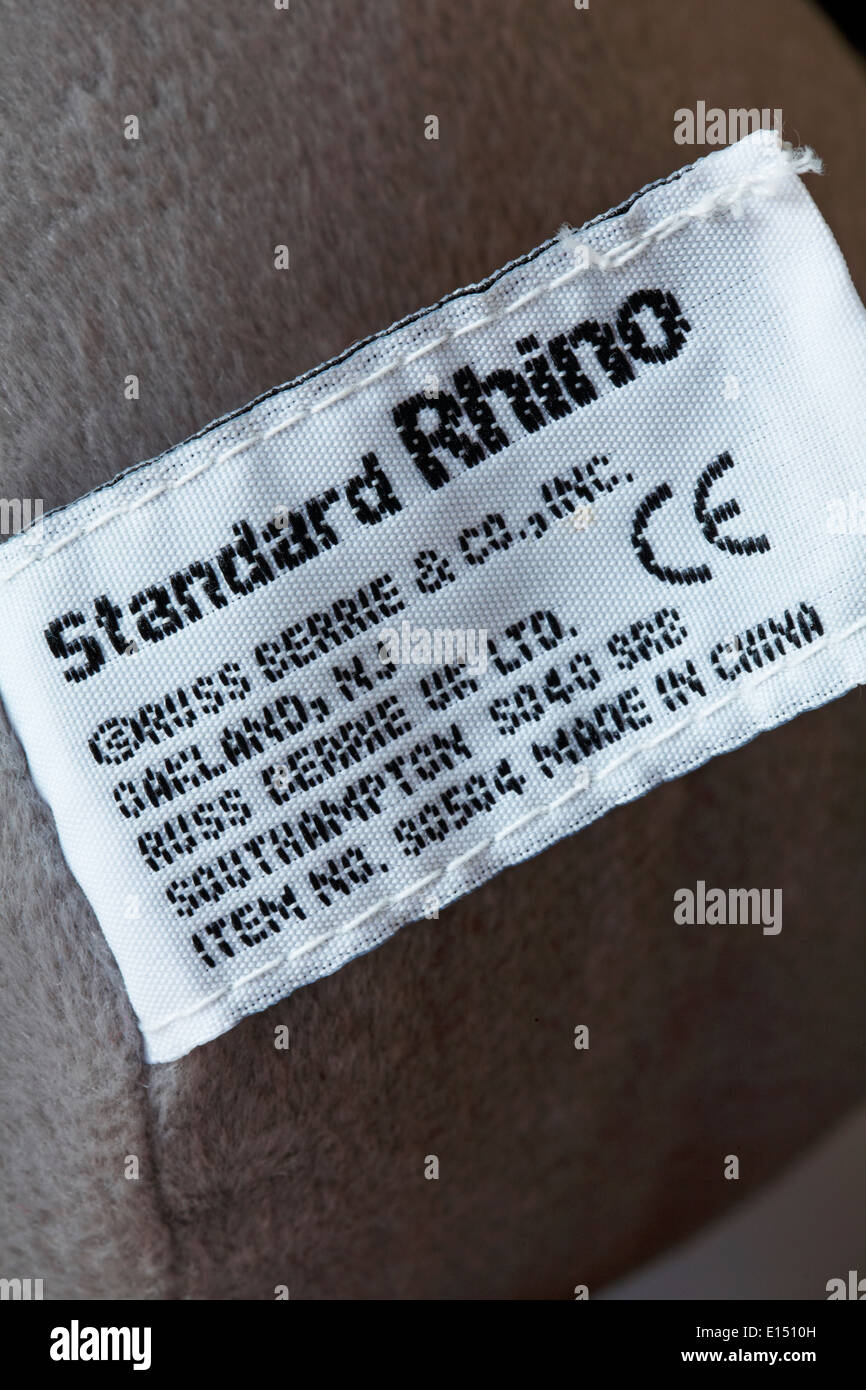 Rhino Standard Russ Berrie & Co Inc sur étiquette peluche douce Banque D'Images