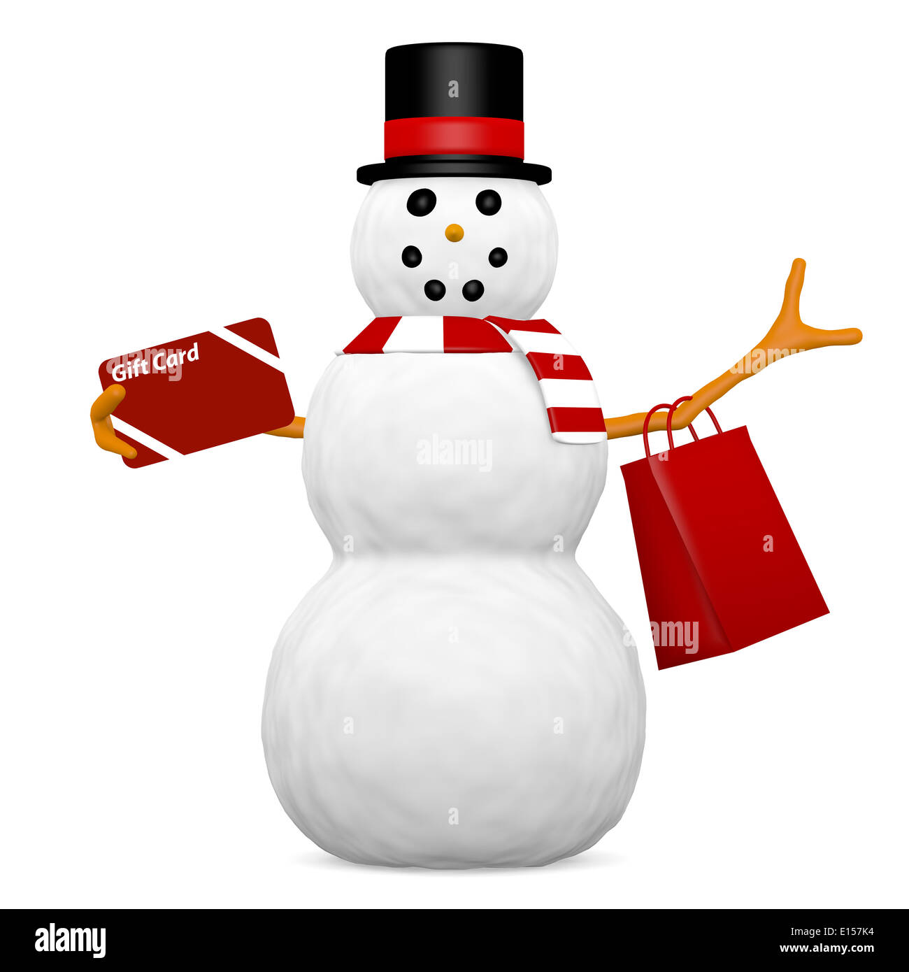 Rendu 3D d'un Bonhomme de neige avec une carte-cadeau Banque D'Images