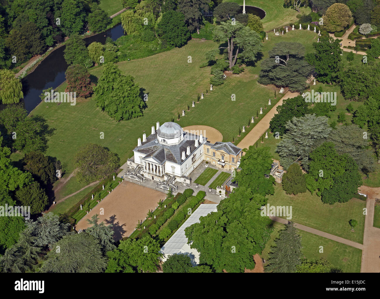Vue aérienne de Chiswick House, une villa de style palladien Chiswick Lane, à Burlington, à l'ouest de Londres Banque D'Images
