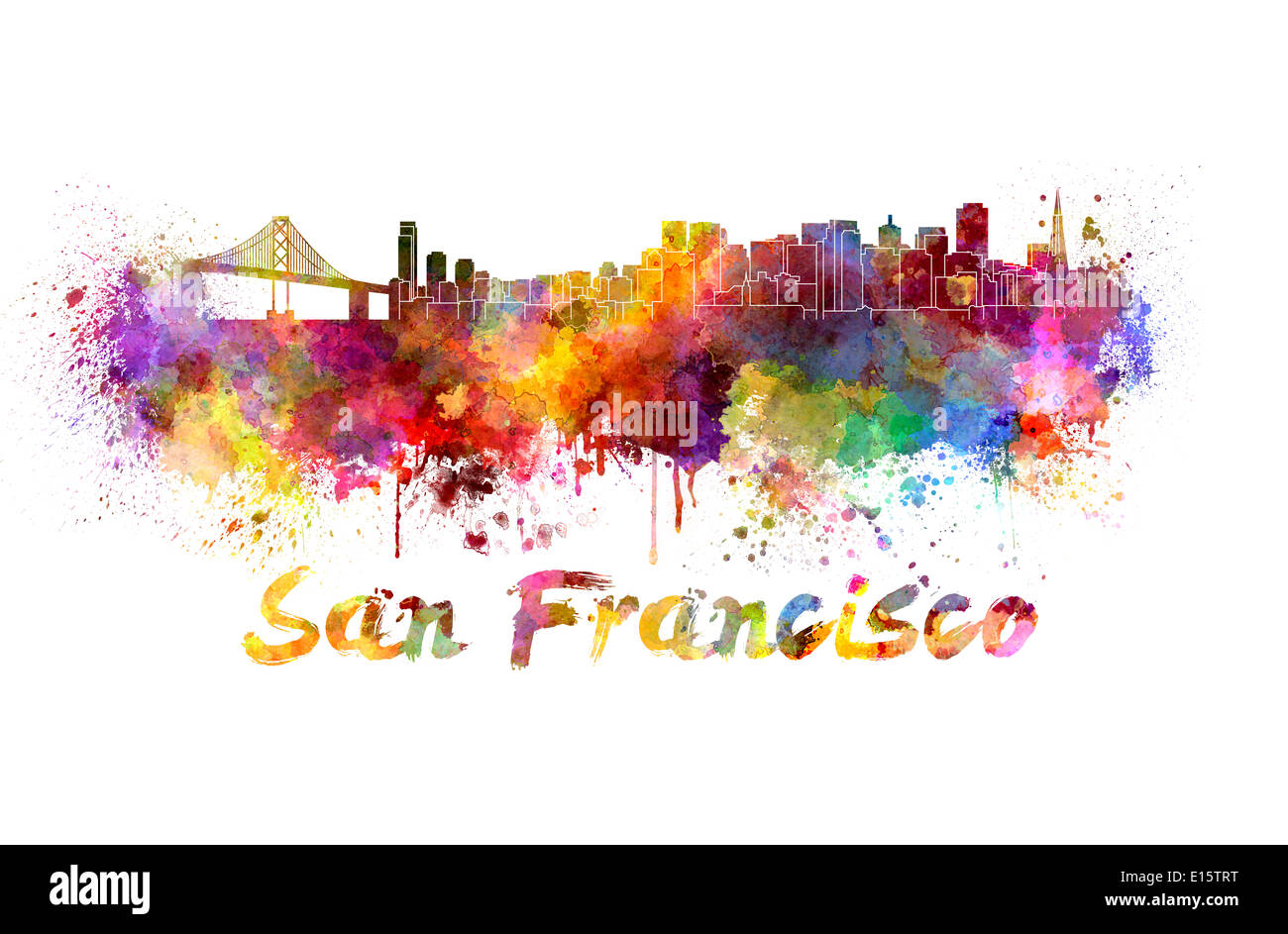 Horizon de San Francisco à l'aquarelle des éclaboussures Banque D'Images