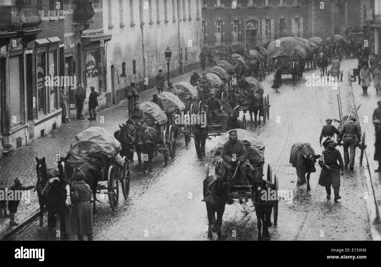 L'armée allemande à travers la Belgique en retraite à la fin de la Première Guerre mondiale WW1 Novembre 1918 Banque D'Images