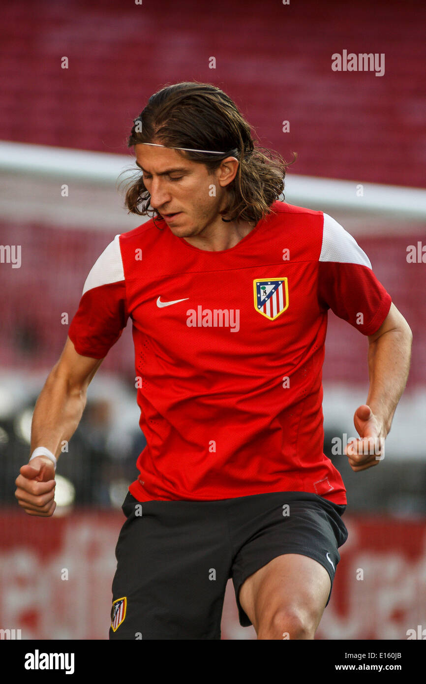 Atlético de Madrid defender Filipe Luís (3), l'Atlético de Madrid au cours de la session de formation ouverte à Luz Stadium à Lisbonne, Portugal. Banque D'Images