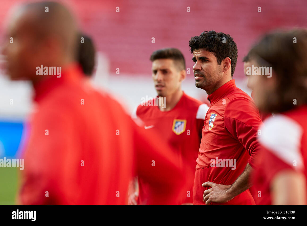 23.05.2014, Lisbonne, Portugal. Diego Costa de l'Atletico Madrid ressemble au cours de la séance de formation de l'Atletico Madrid avant la finale de la Ligue des Champions entre le Real Madrid et l'Atletico Madrid au Sport Lisboa e Benfica Stadium, Lisbonne, Portugal Banque D'Images