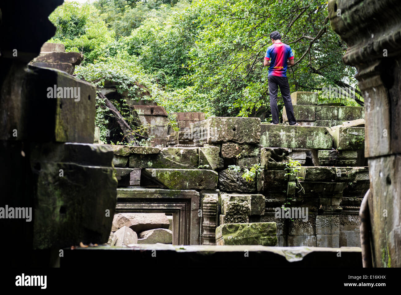 Ruines du temple de Beng Mealea zone d'Angkor, Siem Reap, Cambodge Banque D'Images