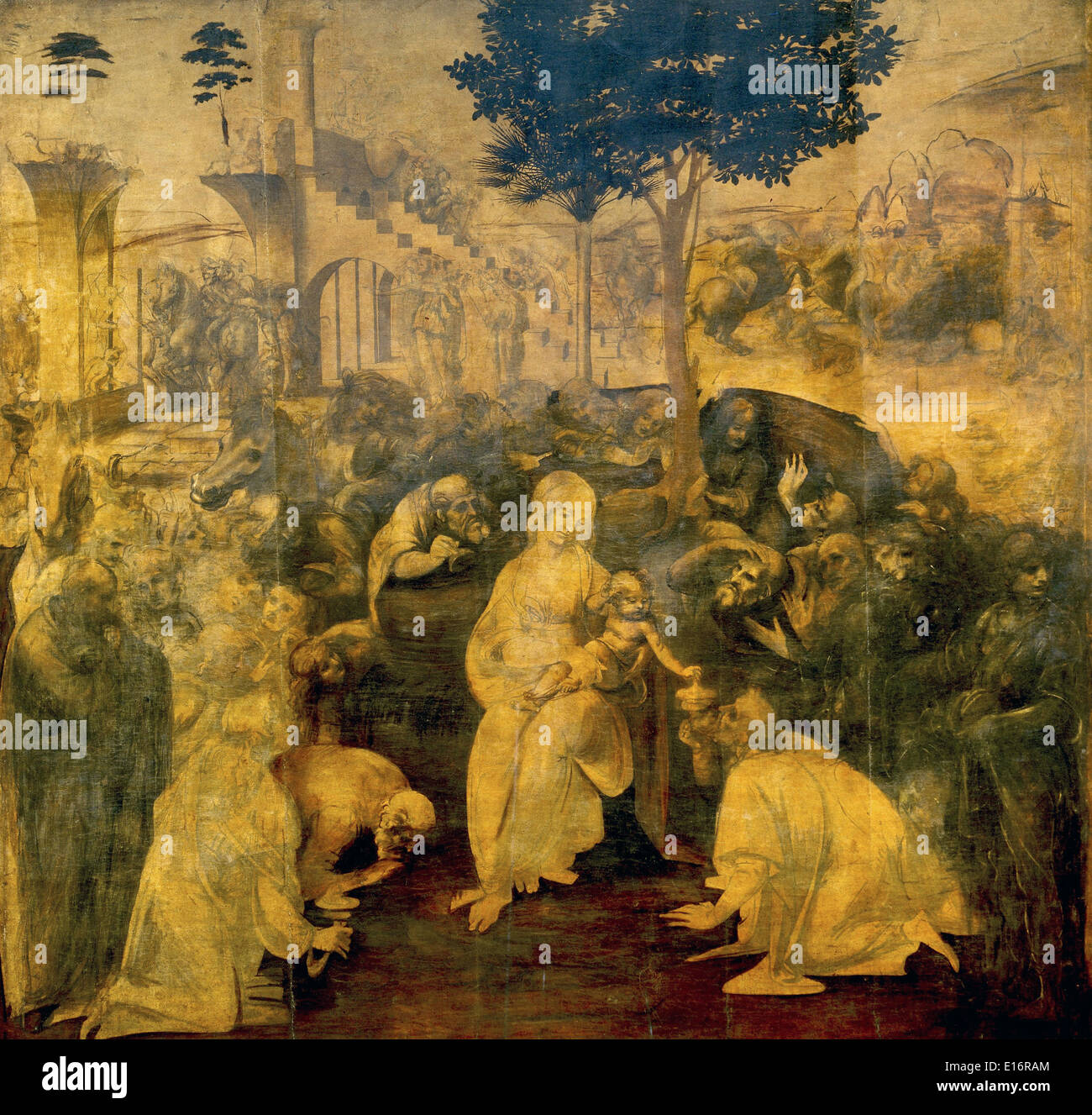 Adoration des mages de Léonard de Vinci, 1481 Banque D'Images