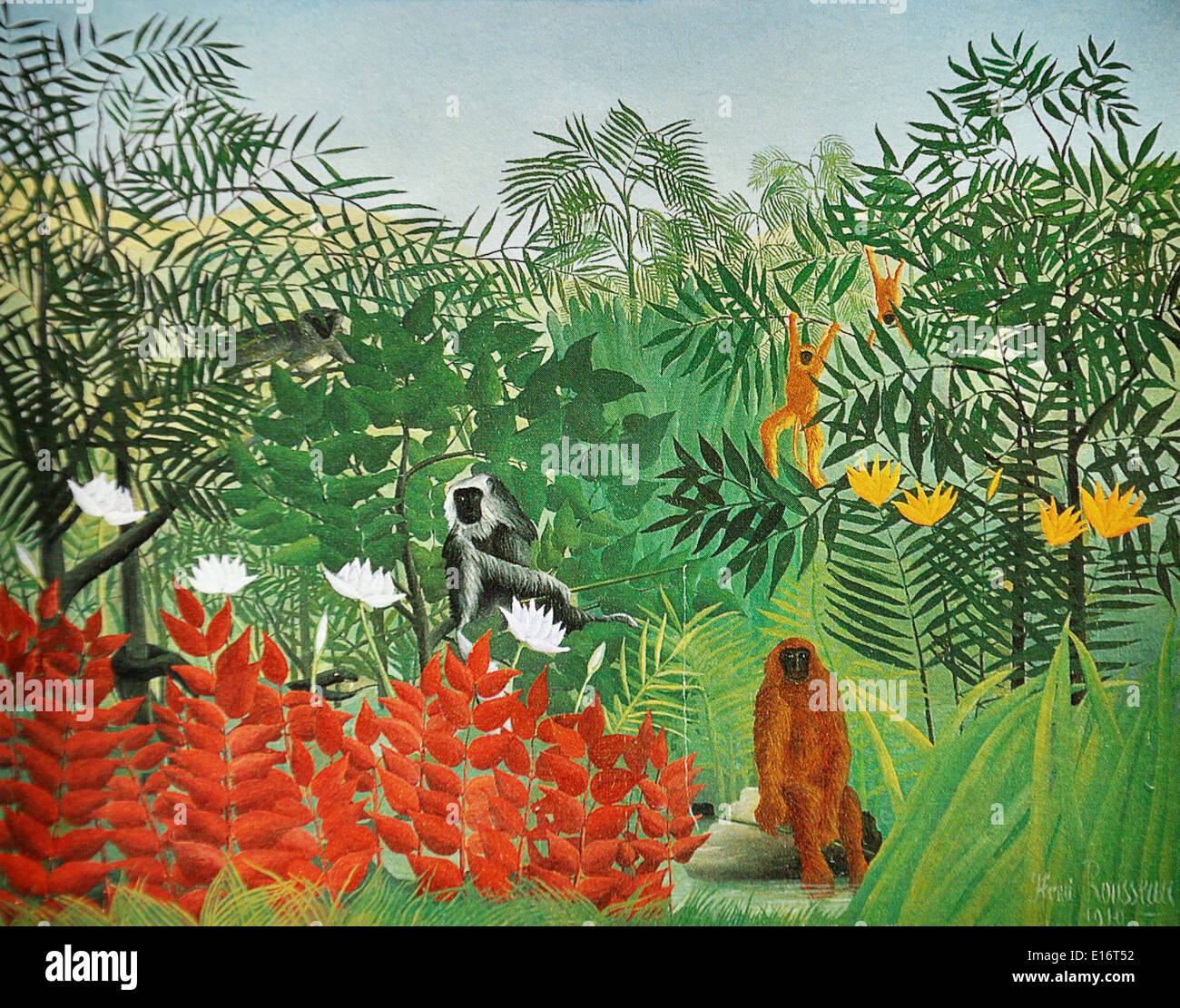 Forêt tropicale avec des singes par Henri Rousseau, 1910 Banque D'Images
