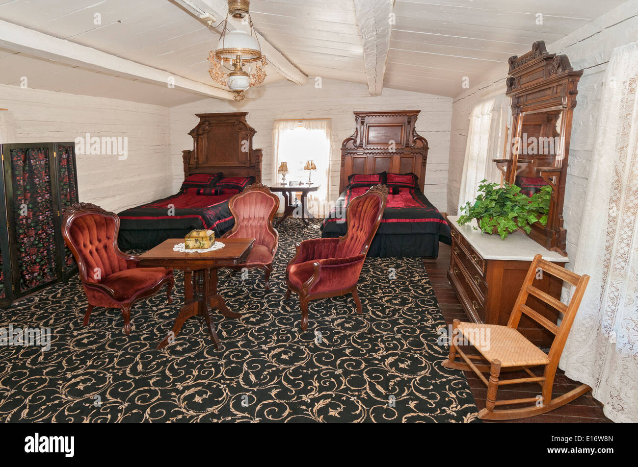 Le Montana, le Nevada City Hotel salle type 19C, camp minier de l'or, musée en plein air des bâtiments territorial historique déplacé Banque D'Images