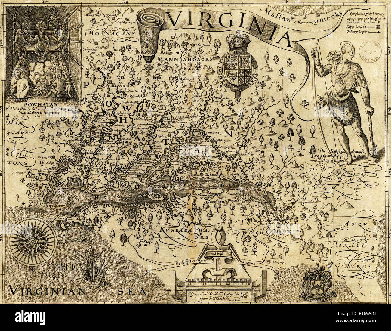 Une carte de Virginie, avec description du pays, les produits de base, les gens, le gouvernement et la religion - par John Smith, 1612 Banque D'Images