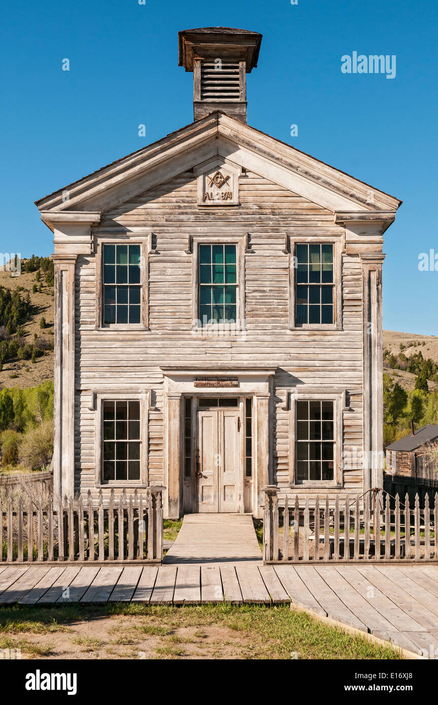 Bannack, Montana State Park, 19C gold mining ghost town, Masonic Lodge / School House Banque D'Images