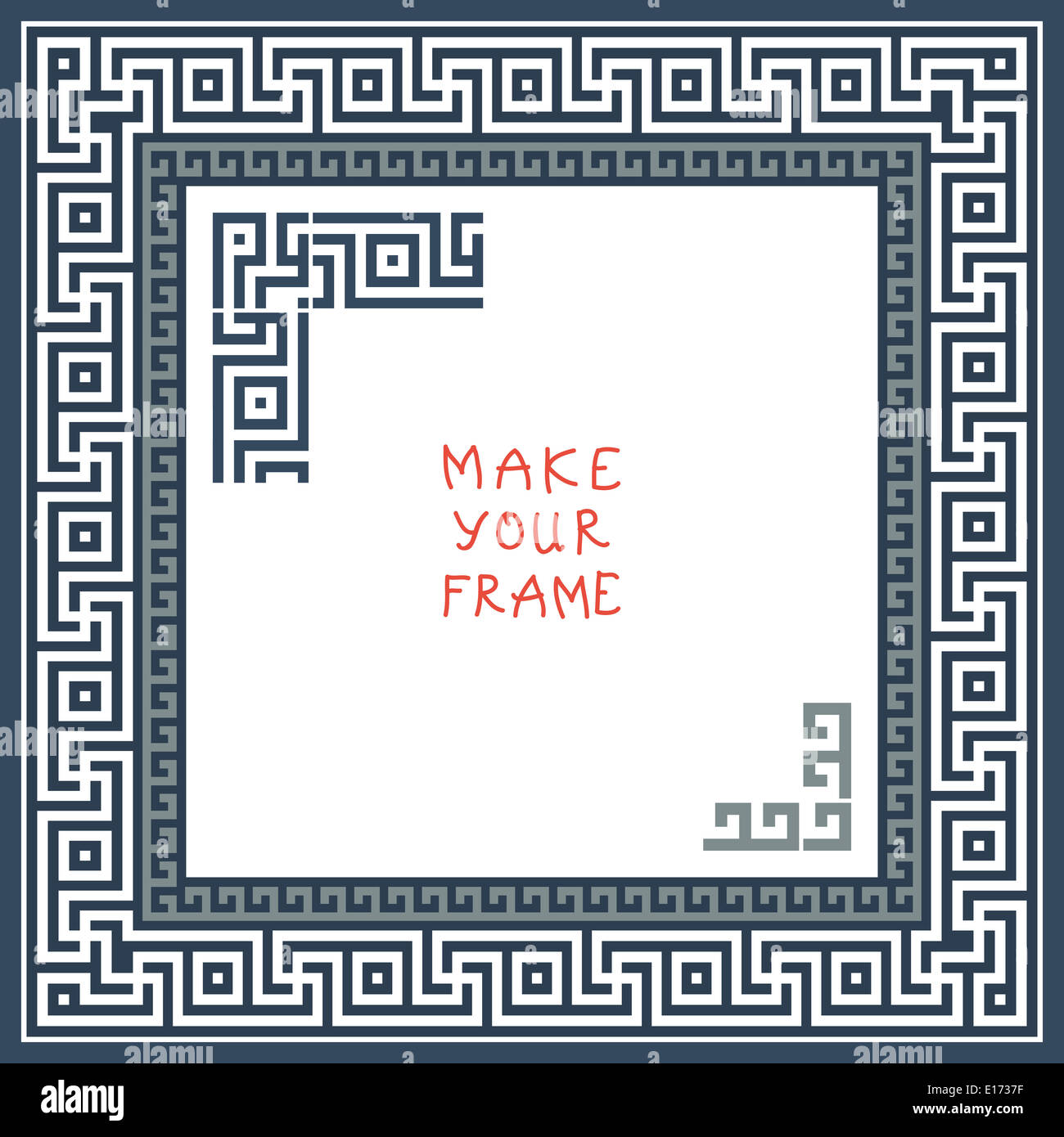 Châssis avec vintage traditionnel grec carré blanc et gris ornament (méandre) Banque D'Images
