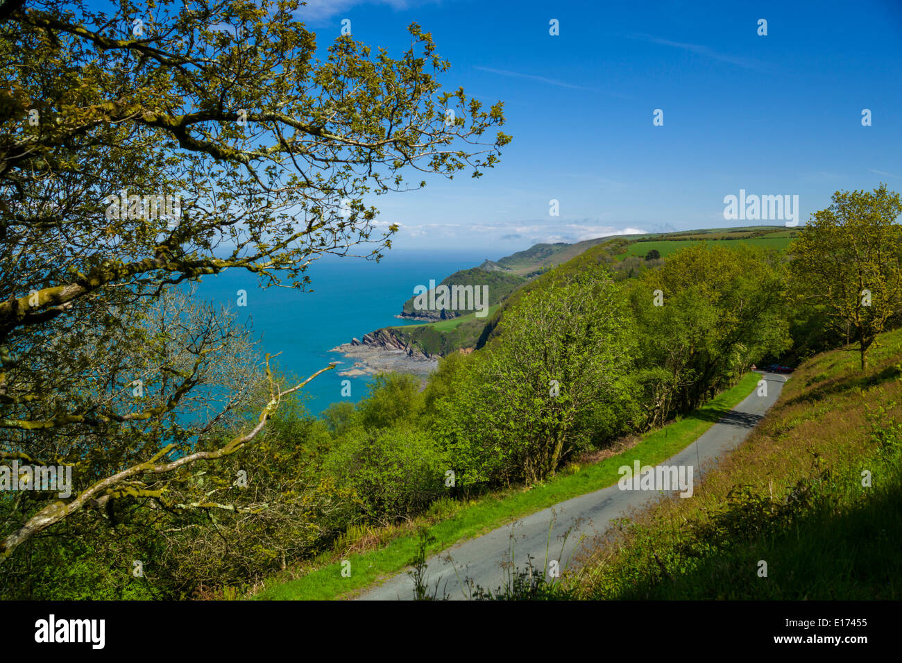 Outil digne route vers Saint Brélade Bay et Daniel Martina Point, Exmoor, Somerset, Angleterre Banque D'Images