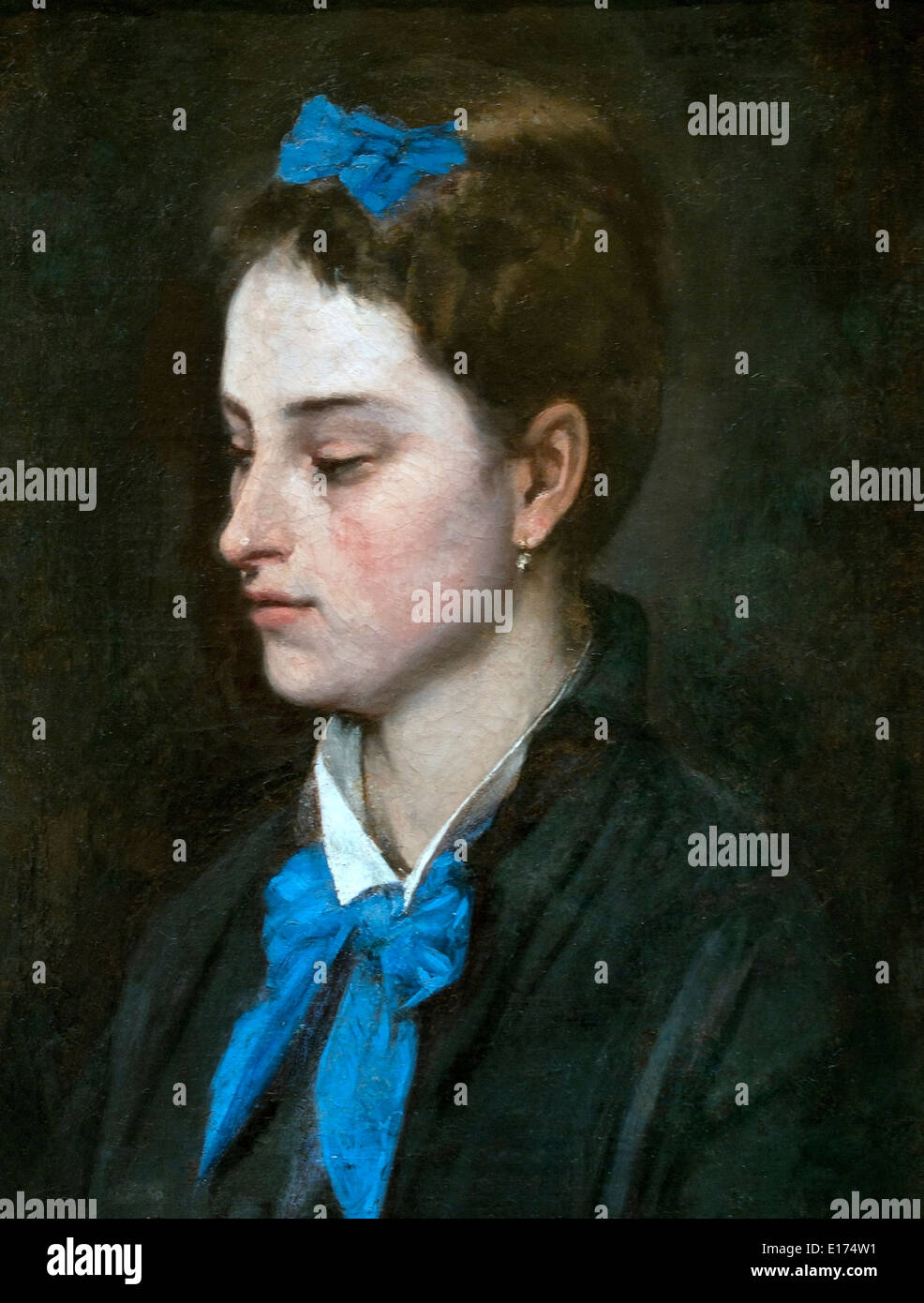 Portrait de Teresita Wearing Blue Bows 1872 Benet ( Mercadé 1821 - Barcelone 1897 ) Espagne Espagnol Banque D'Images