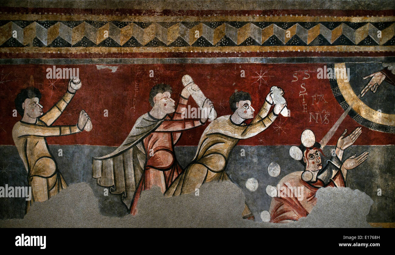 Fresco Mestre de Boí - la lapidation de saint Etienne de Boí église de Sant Joan de Boí (Vall de Boí, Alta Ribagorça) 1100 Espagne Banque D'Images