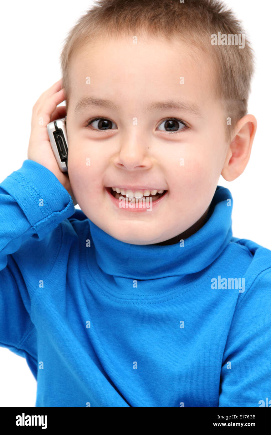 Happy child with cell phone Banque D'Images