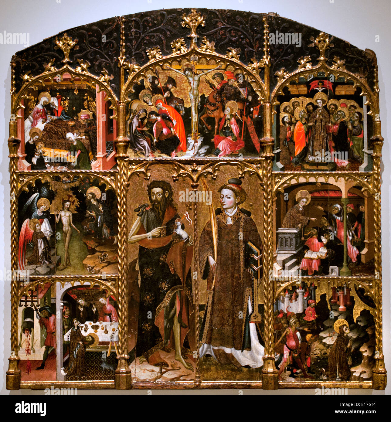 Saint Jean Baptiste, Saint Stephen 15 100 Église Santa Maria de Badalona Espagne Art gothique médiévale retable ( détail ) Banque D'Images