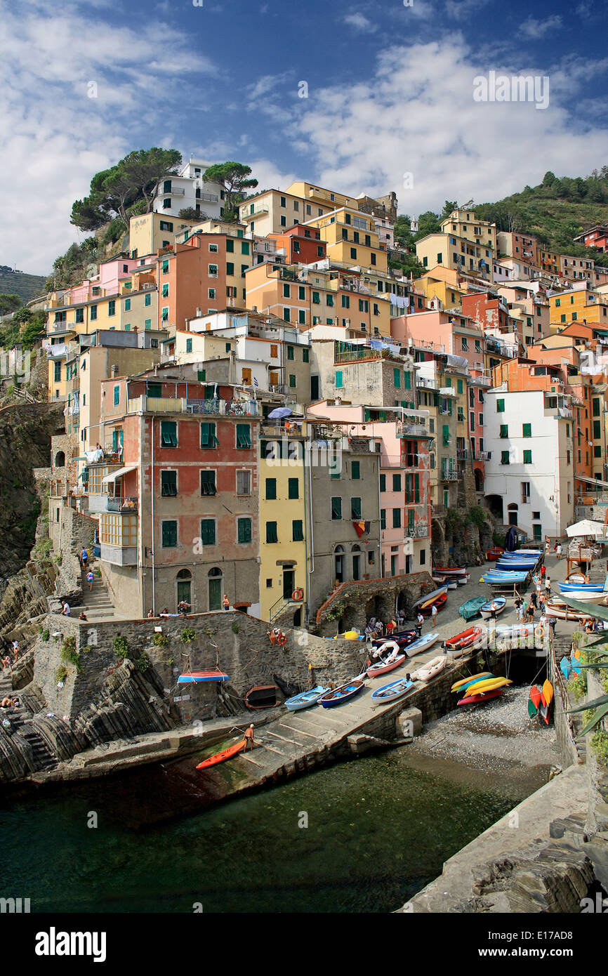 Village de pêcheurs de Riomaggiore, Ligurie, Italie. Banque D'Images