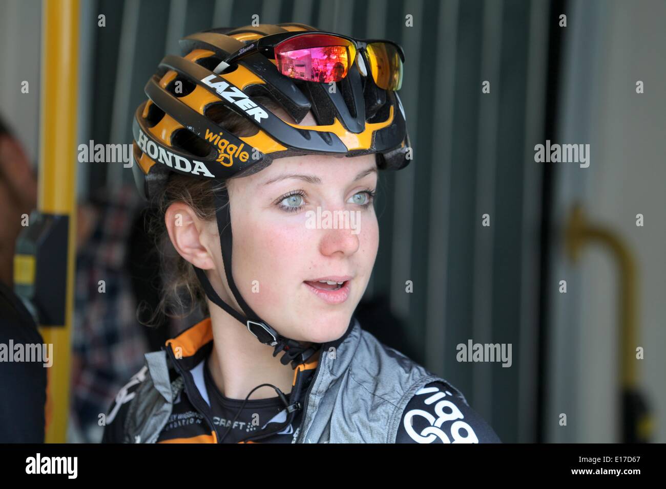 Nottingham, Royaume-Uni. 25 mai 2014. Course du lait. Elinor Barker avant le départ de la course : Crédit Styles Neville/Alamy Live News Banque D'Images