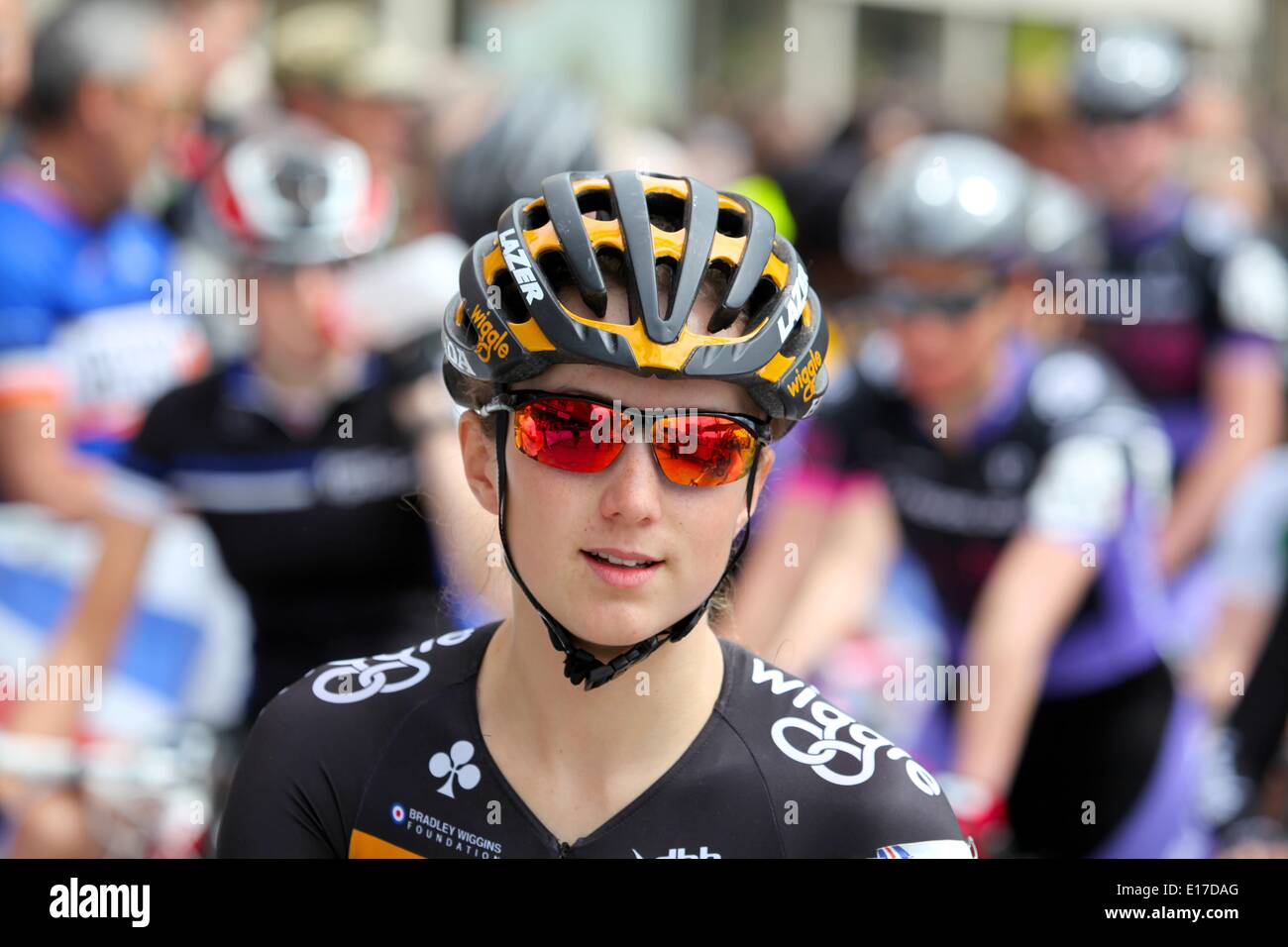 Nottingham, Royaume-Uni. 25 mai 2014. Course du lait. Elinor Barker avant le départ de la course : Crédit Styles Neville/Alamy Live News Banque D'Images