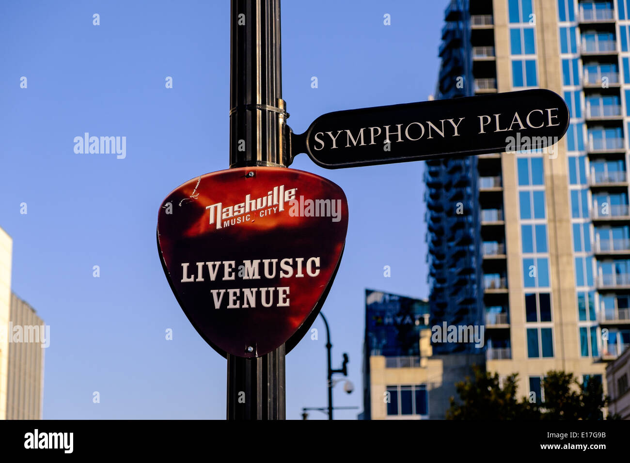 Un lieu de musique Live sign indique l'emplacement de la symphonie Lieu à Nashville, Tennessee Banque D'Images