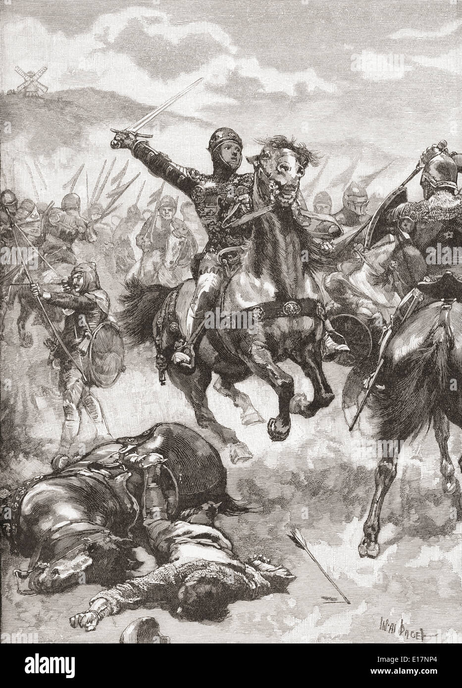 Le Prince Noir à la bataille de Crécy, en France en 1346. Banque D'Images