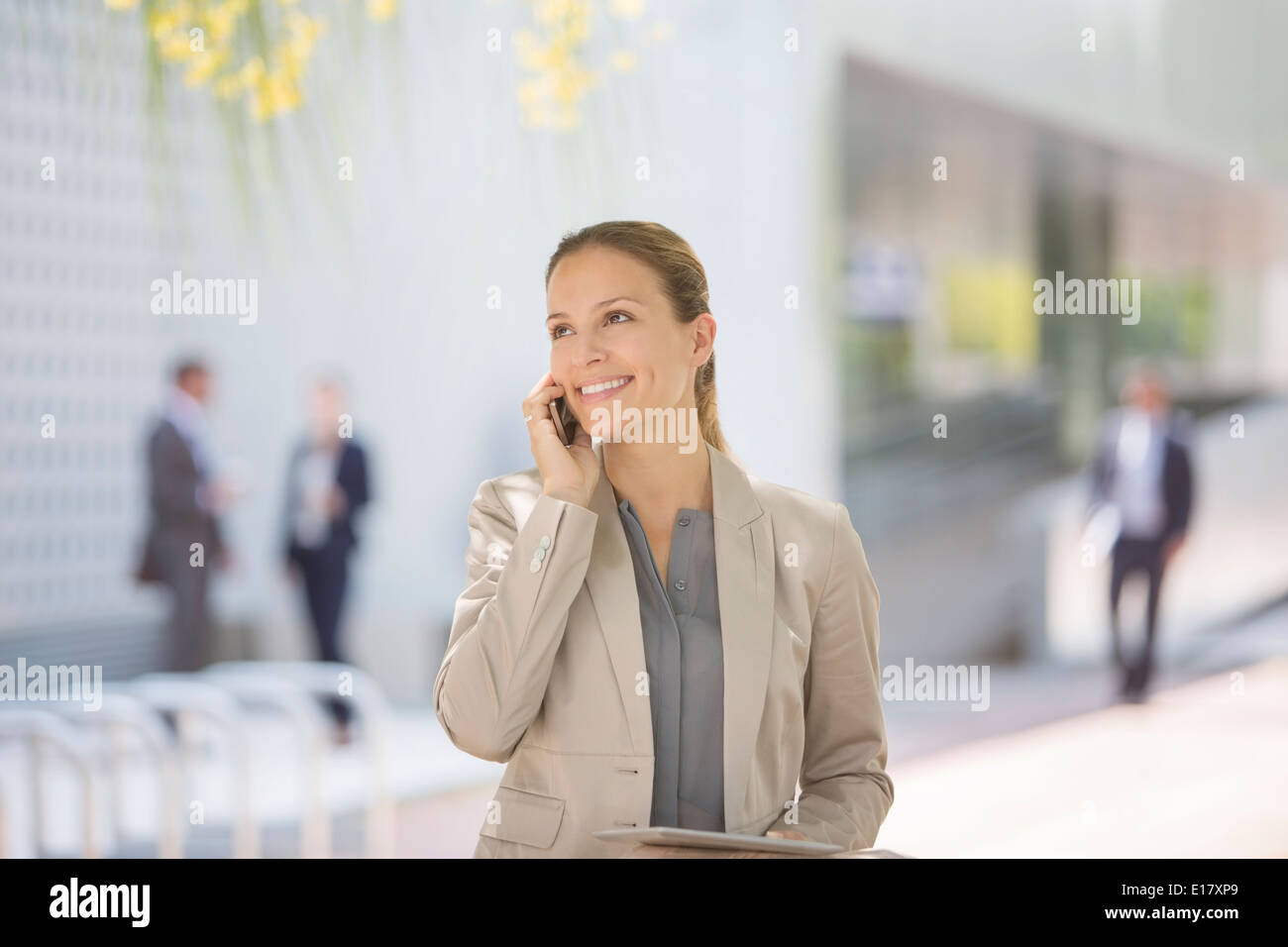 Businesswoman talking on cell phone Banque D'Images