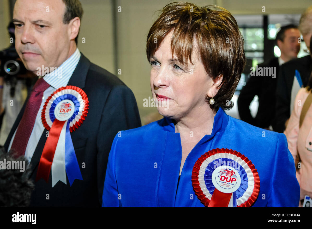 Belfast, Irlande du Nord. 26 mai, 2014. DUP's Diane Dodds arrive dans le centre de dépouillement à Belfast pour la suite de l'Euro les élections. Crédit : Stephen Barnes/Alamy Live News Banque D'Images