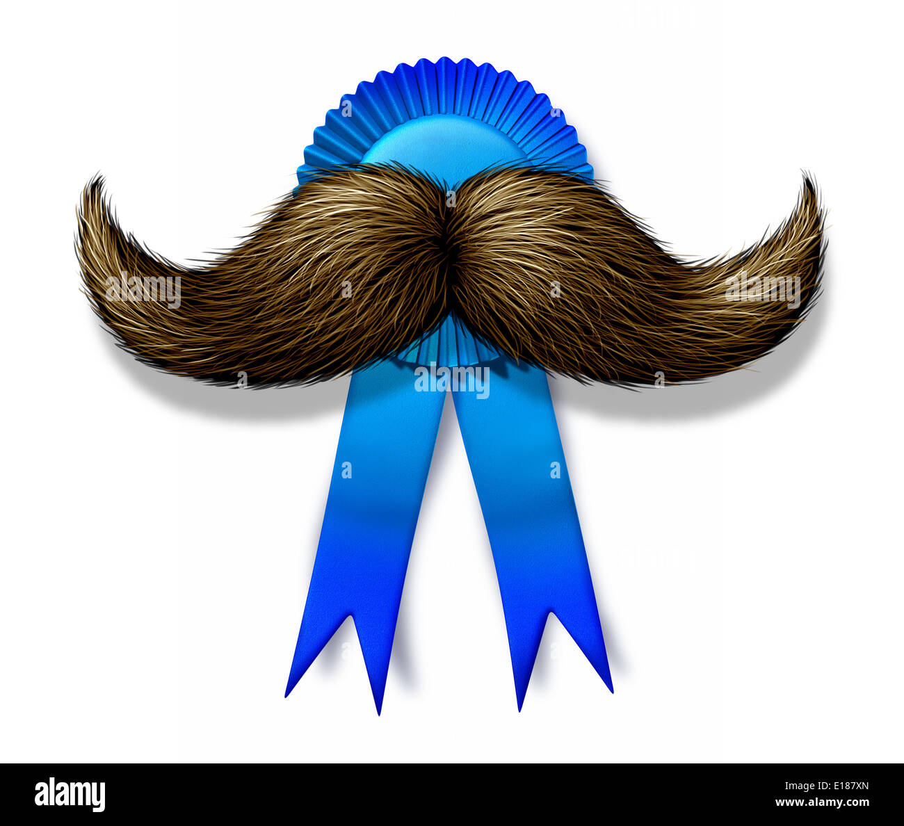 Heureux pères jours et Je t'aime papa award avec un ruban bleu crest et une moustache ou moustache comme une célébration de la paternité maison de symbole sur un fond blanc. Banque D'Images