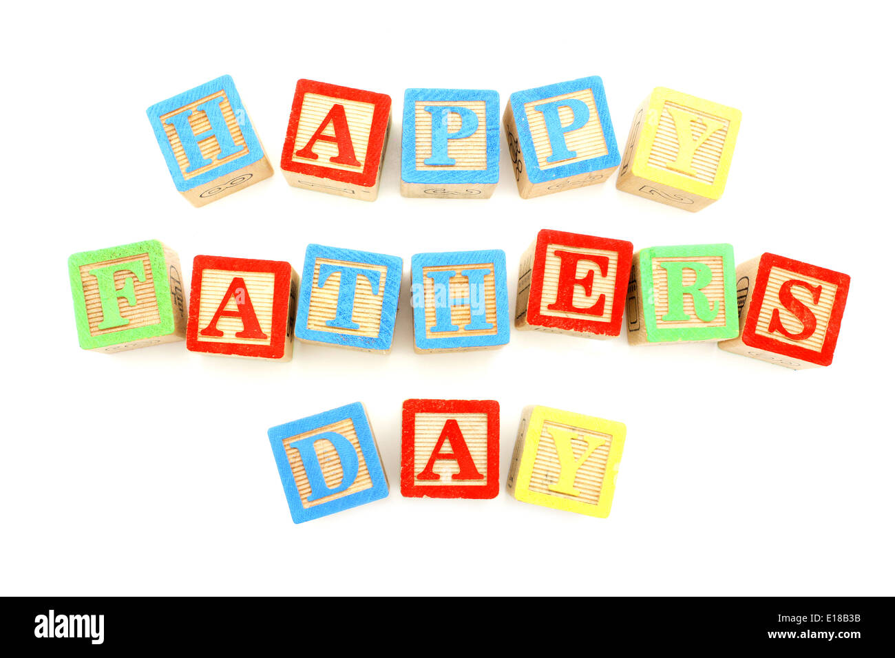 Jouet enfant orthographe majuscules d'heureux pères jours over white Banque D'Images