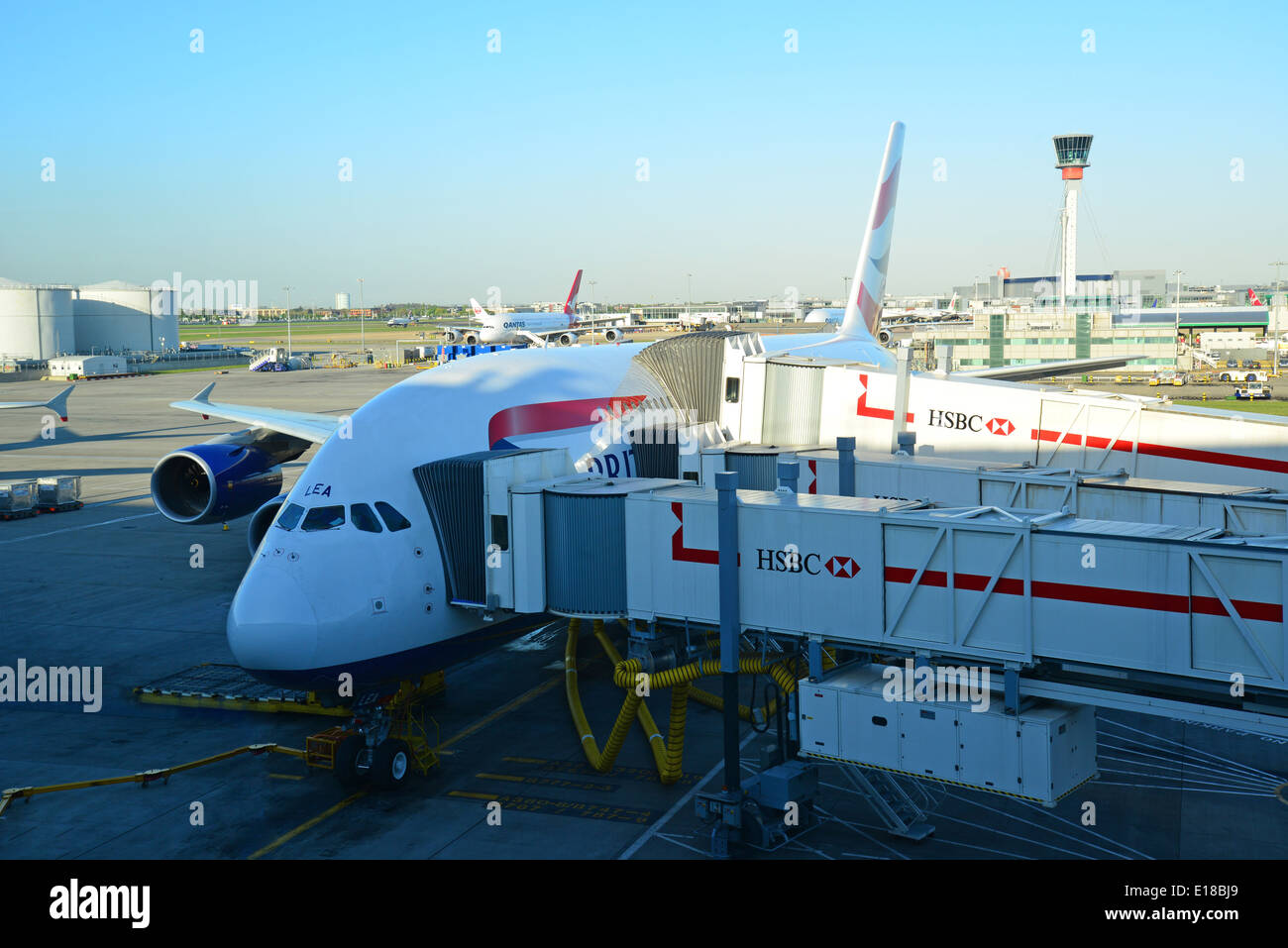 British Airways Airbus A 380 à la porte, aéroport d'Heathrow, London Borough of Hounslow, Grand Londres, Angleterre, Royaume-Uni Banque D'Images