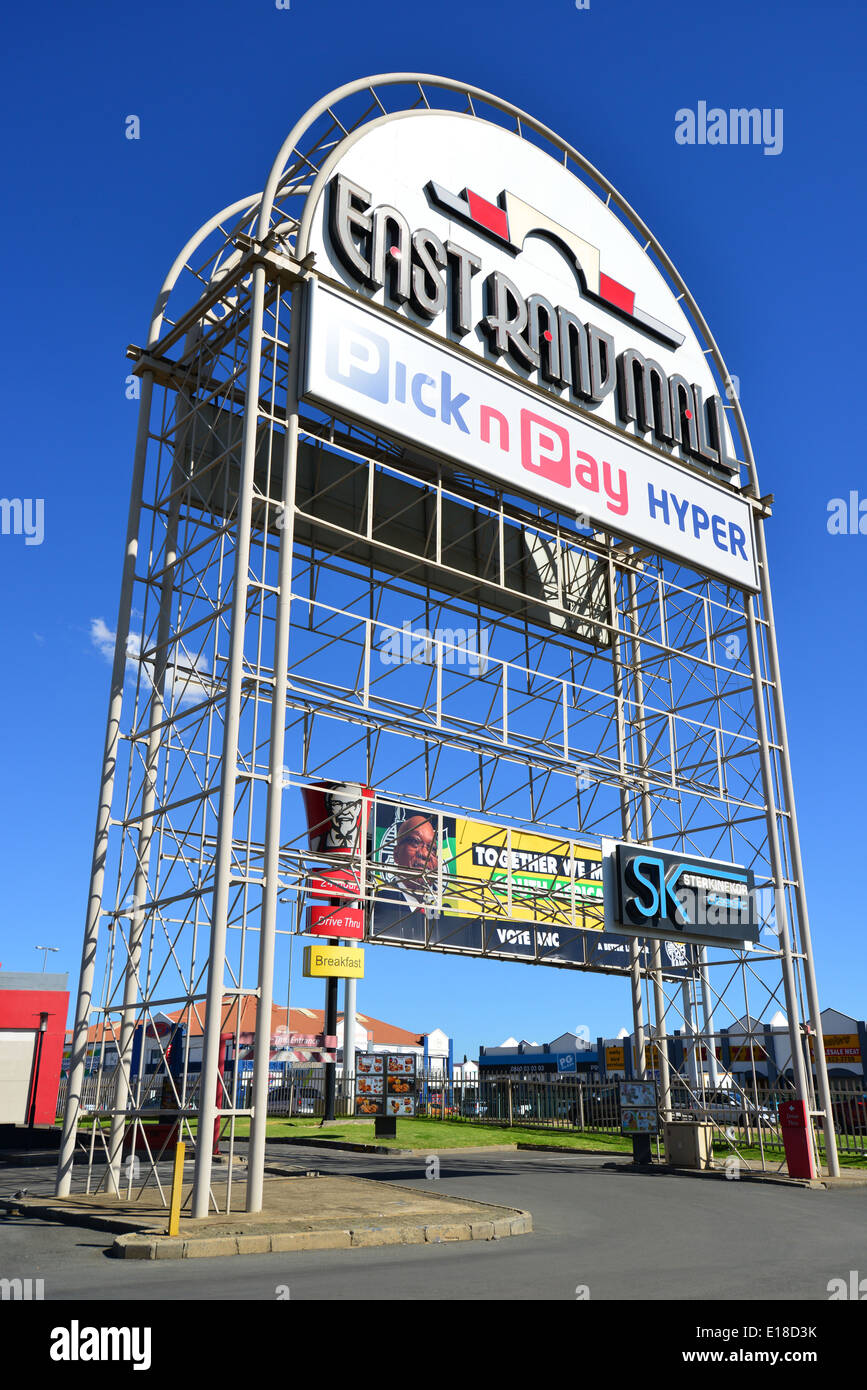 Panneau de bienvenue à l'avant de l'East Rand Mall, Boksburg, East Rand, la Province de Gauteng, Afrique du Sud Banque D'Images