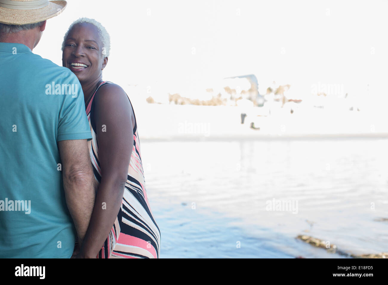 Portrait of smiling senior couple on beach Banque D'Images