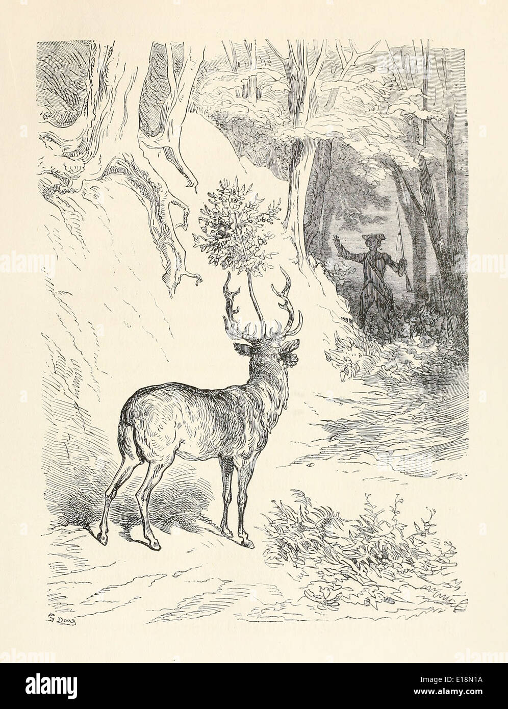 Paul Gustave Doré (1832-1883) illustration de 'Les Aventures du Baron Munchausen' par Rudoph Raspe publié en 1862. Stag Banque D'Images