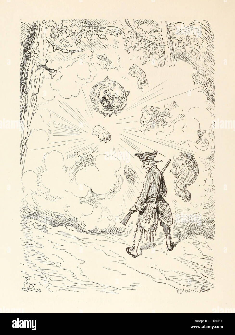 Paul Gustave Doré (1832-1883) illustration de 'Les Aventures du Baron Munchausen' par Rudoph Raspe publié en 1862. Bear Banque D'Images
