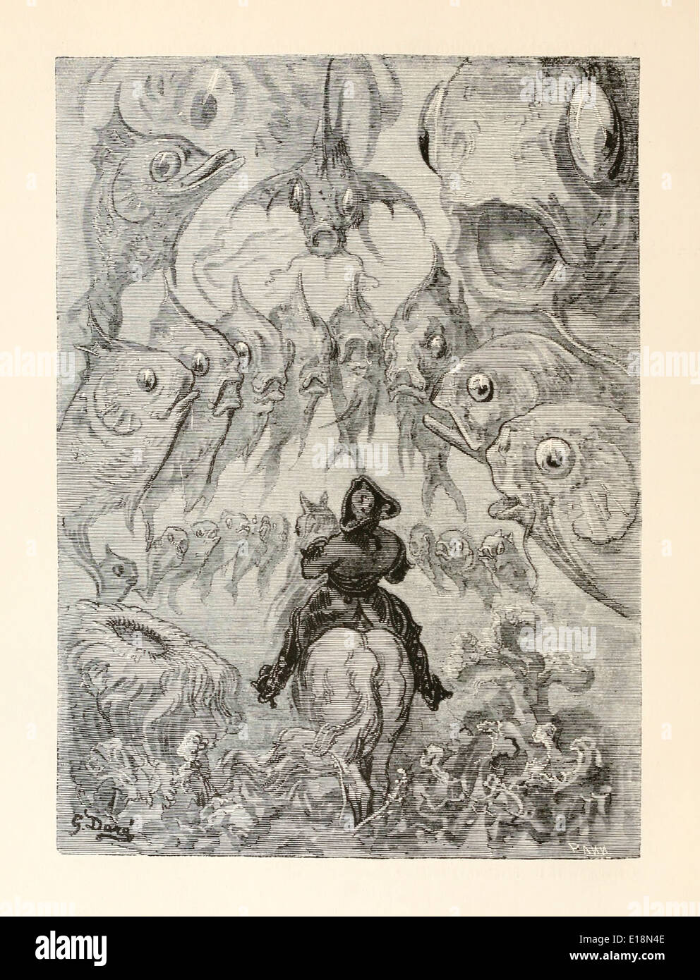 Paul Gustave Doré (1832-1883) illustration de 'Les Aventures du Baron Munchausen' par Rudoph Raspe publié en 1862. Poisson Banque D'Images